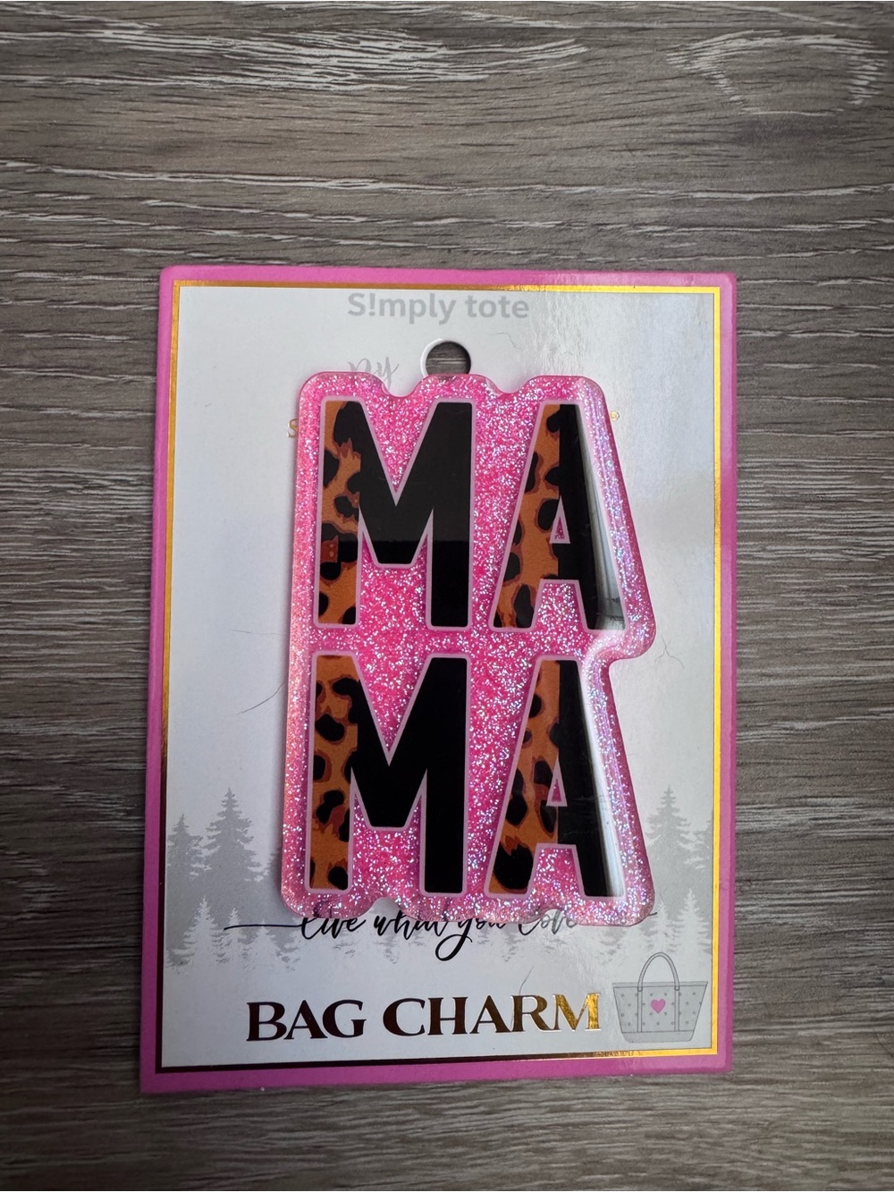 Simply Southern Pink Glitter MAMA Bag Charm with Leopard Accent
